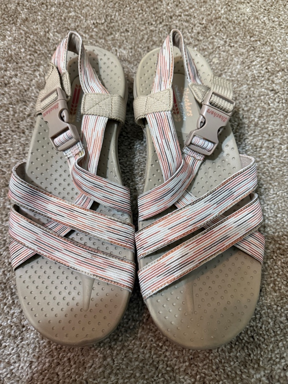 Skechers Women's Multi-Striped Taupe Comfort Sandals